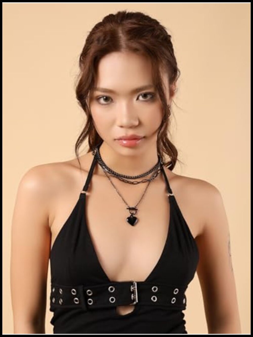 Layered Heart Beaded Choker Necklace, Gothic Punk Y2K - Picture 3 of 6